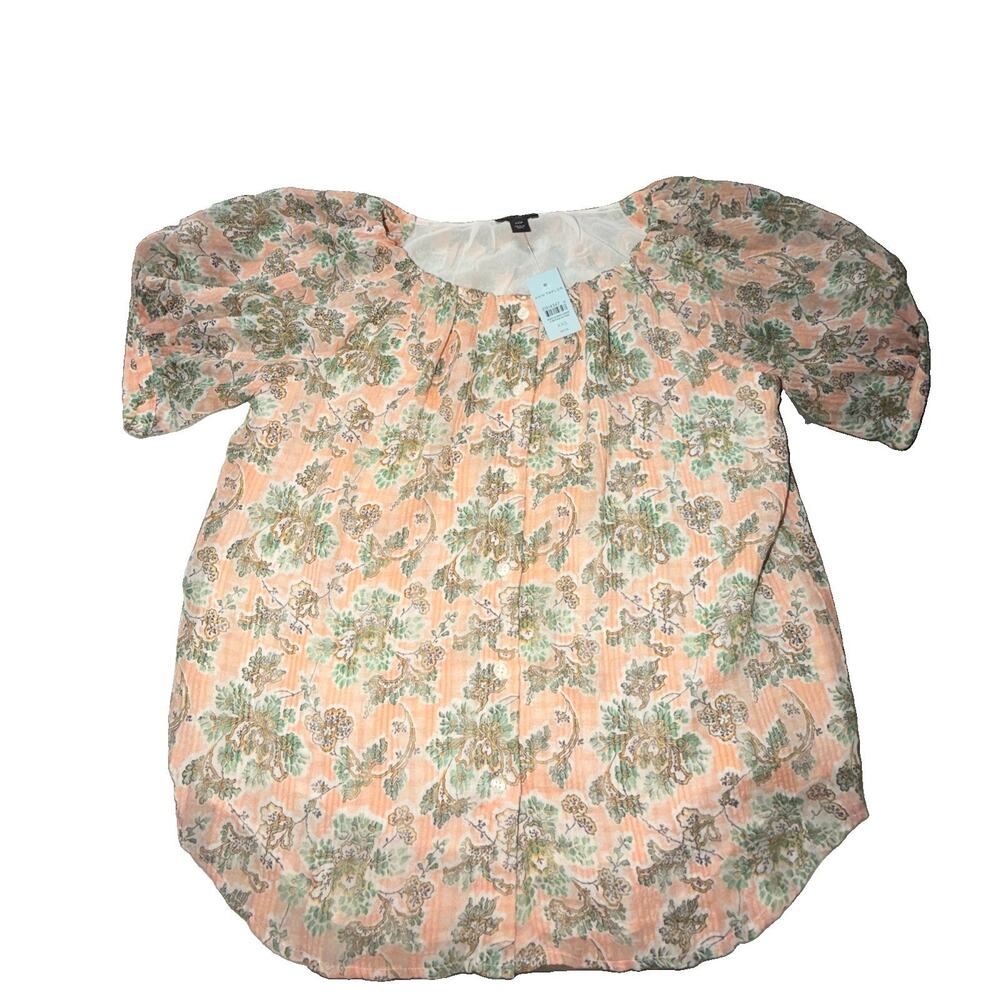 NWT Ann Taylor Multicolored Scoop Neck Floral Print Puff Sleeve TOP XXS (AK30)
